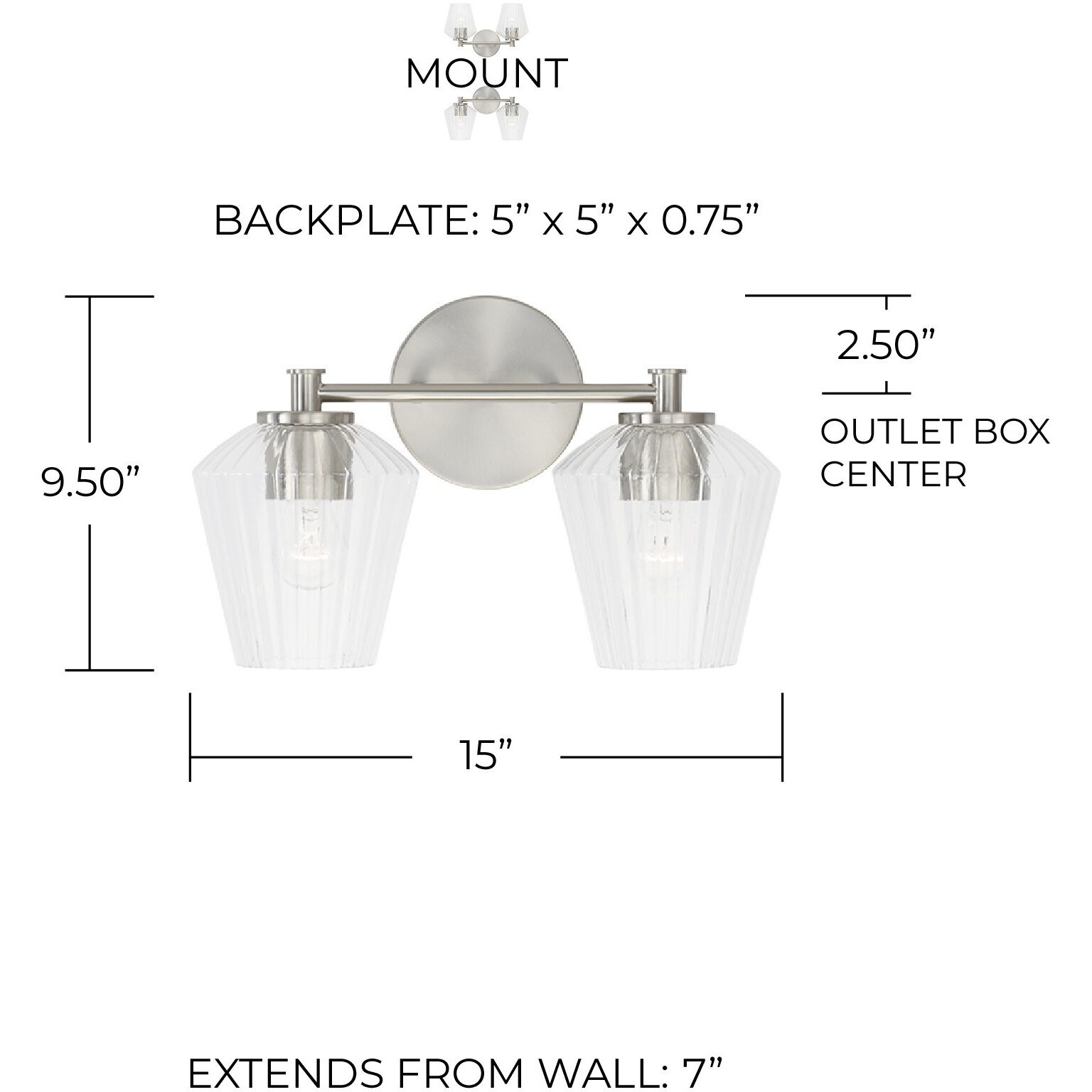Beau 2 Light 15 inch Brushed Nickel Vanity Light Wall Light