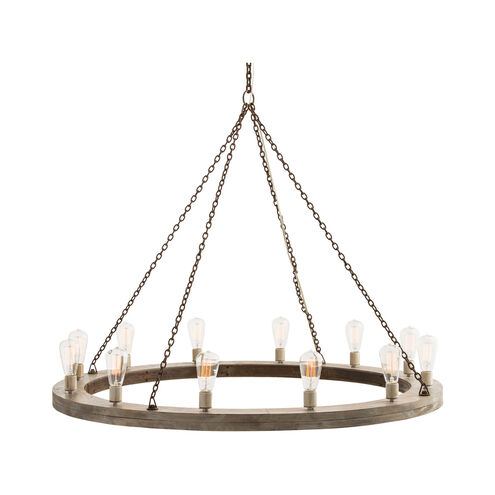 Geoffrey 12 Light 48 inch Gray Wood/Rusted Iron Chandelier Ceiling Light