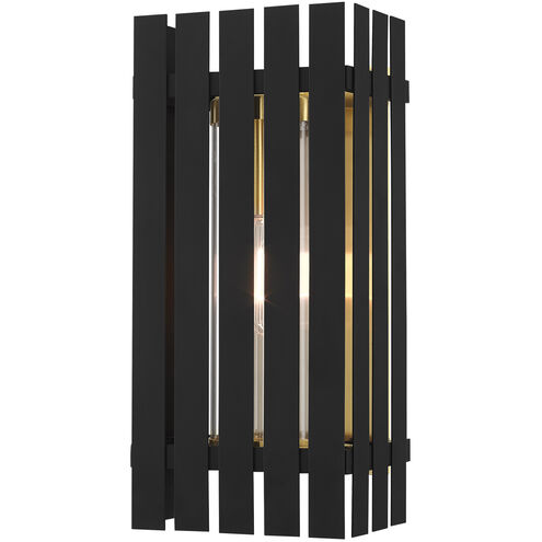 Greenwich 1 Light 17 inch Black with Satin Brass Accents Outdoor Wall Lantern