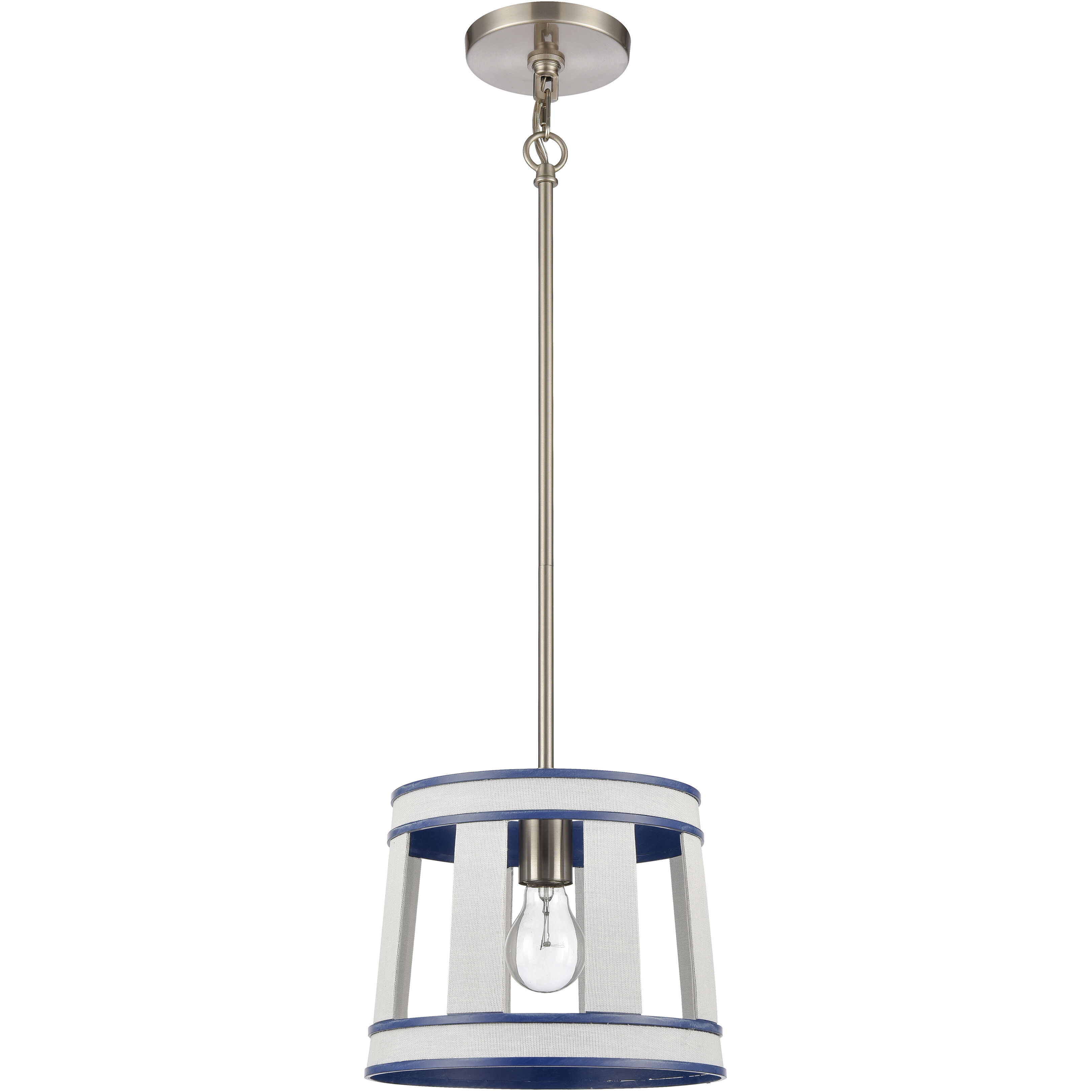 White Burlap 1 Light 10 inch White with Blue and Satin Nickel Pendant Ceiling Light