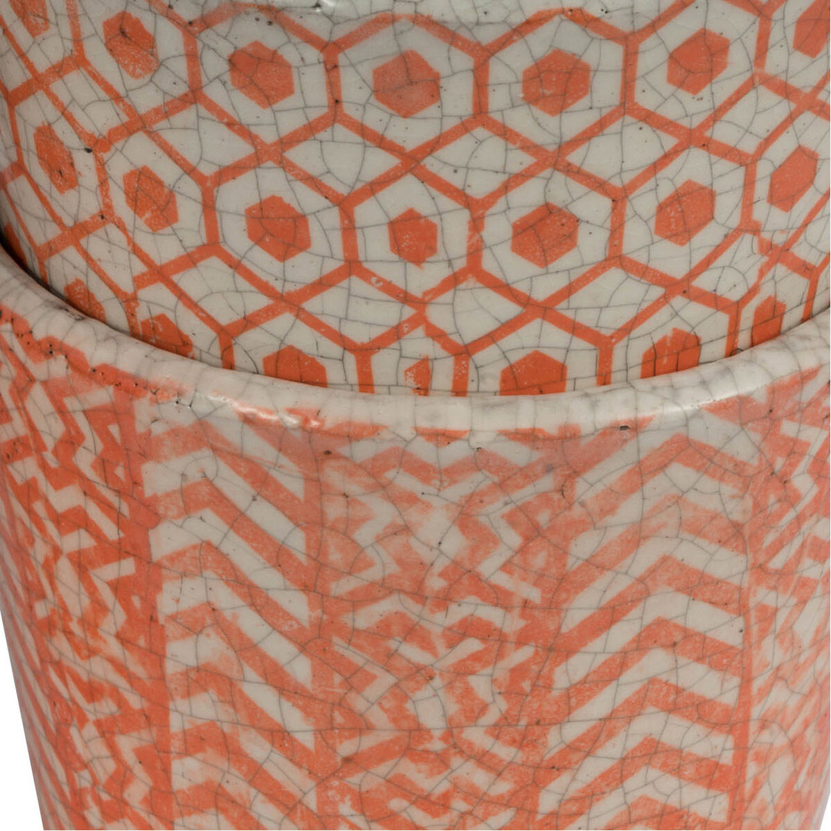 Small Orange and White Outdoor Planter, Set of 4