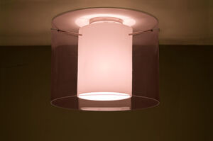 Pahu LED 16 inch Satin Nickel Semi-Flush Mount Ceiling Light in Transparent Amethyst/Opal Glass