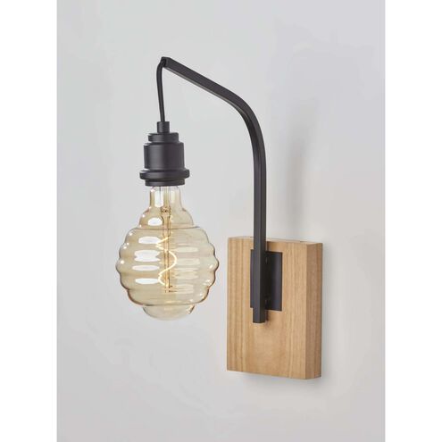 Wren 11 inch Natural Wood With Black Wall Lamp Wall Light