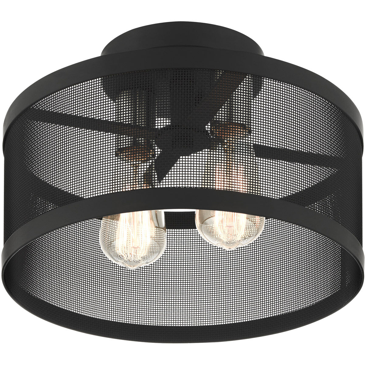 Industro 2 Light 13 inch Black with Brushed Nickel Accents Semi Flush Ceiling Light