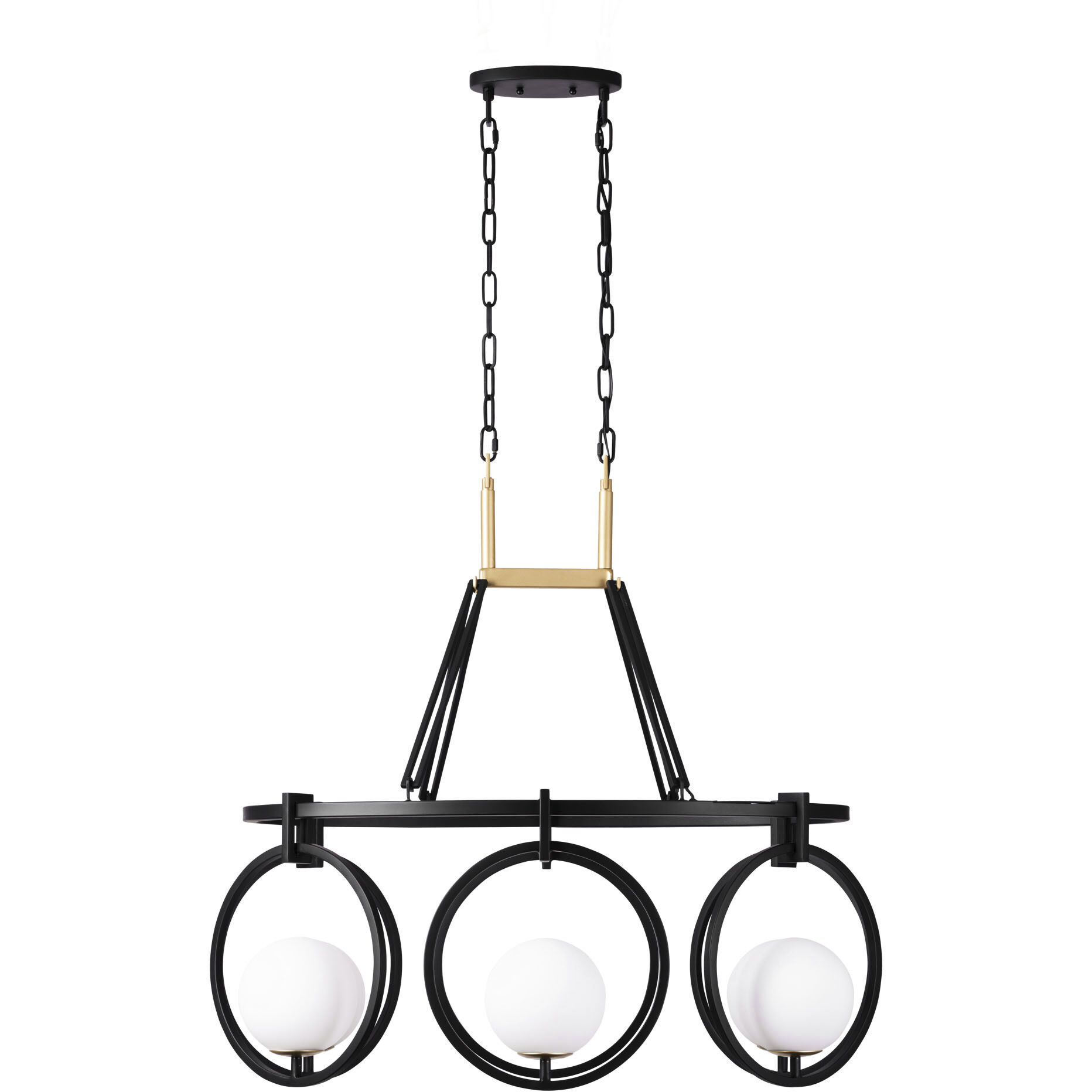 Stopwatch 6 Light 34.5 inch Matte Black and French Gold Linear Pendant Ceiling Light