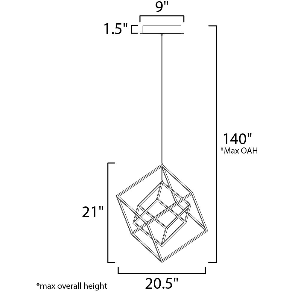 4 Square LED 20.5 inch Black and Polished Chrome Single Pendant Ceiling Light