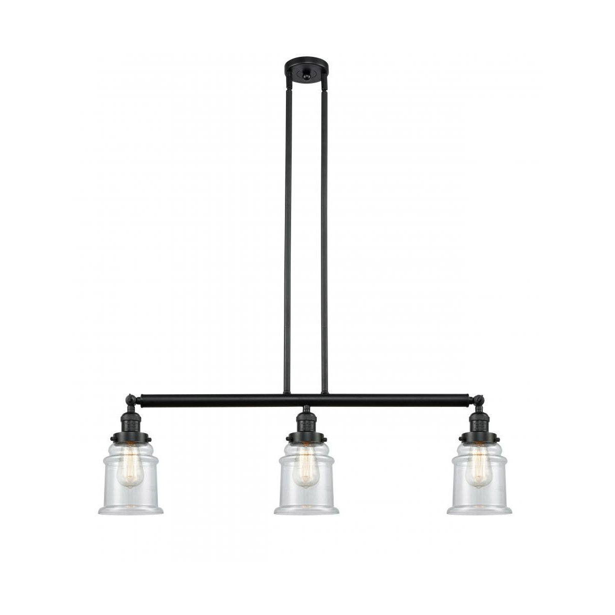 Franklin Restoration Canton 3 Light 39 inch Matte Black Island Light Ceiling Light in Clear Glass, Franklin Restoration