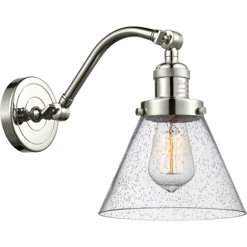 Franklin Restoration Large Cone 1 Light 8 inch Polished Nickel Sconce Wall Light in Seedy Glass, Franklin Restoration