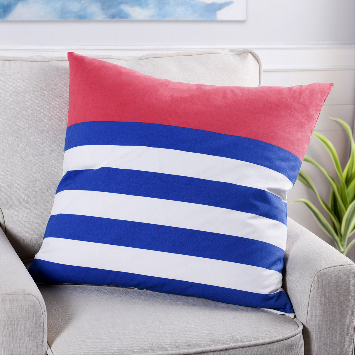 Dann Foley 24 inch Red and White and Navy Blue Decorative Pillow