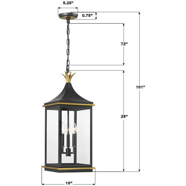 Simpson 3 Light 10 inch Matte Black and Textured Gold Outdoor Pendant