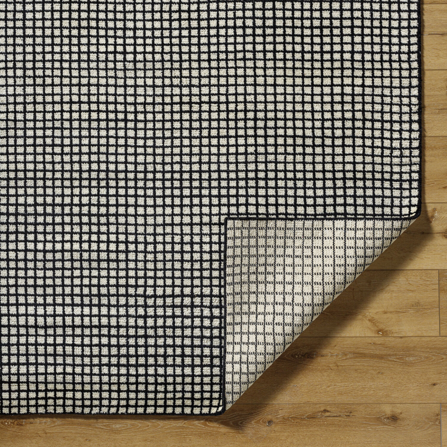 Damier 36 X 24 inch Cream / Black Handmade Rug in 2 x 3