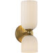 Alora Mood Nelly 2 Light 4 inch Brushed Gold Bath Vanity Light Wall Light in Glossy Opal Ribbed Glass Shade