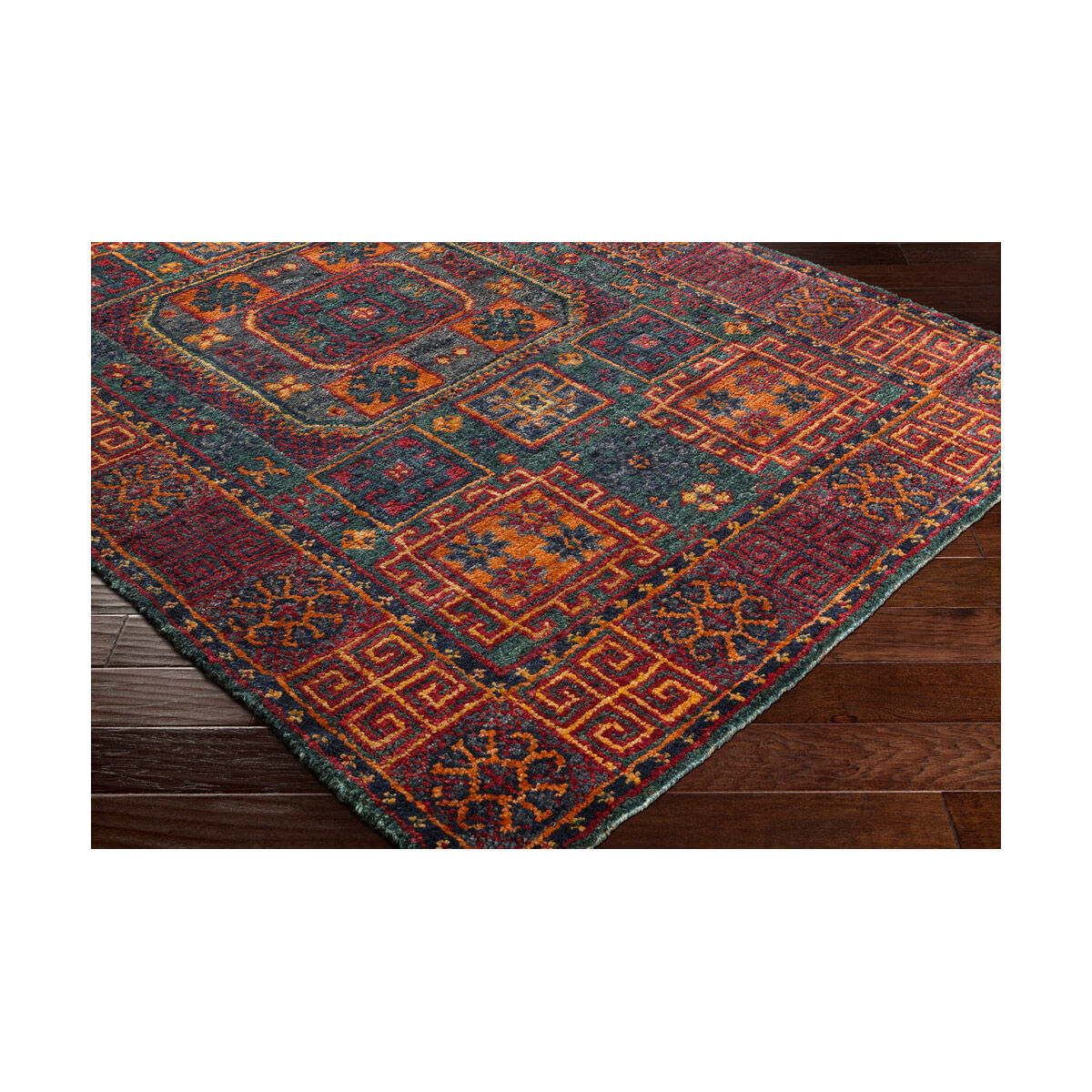 Dolores 132 X 96 inch Dark Green/Dark Red/Saffron/Burnt Orange/Navy Rugs, Rectangle