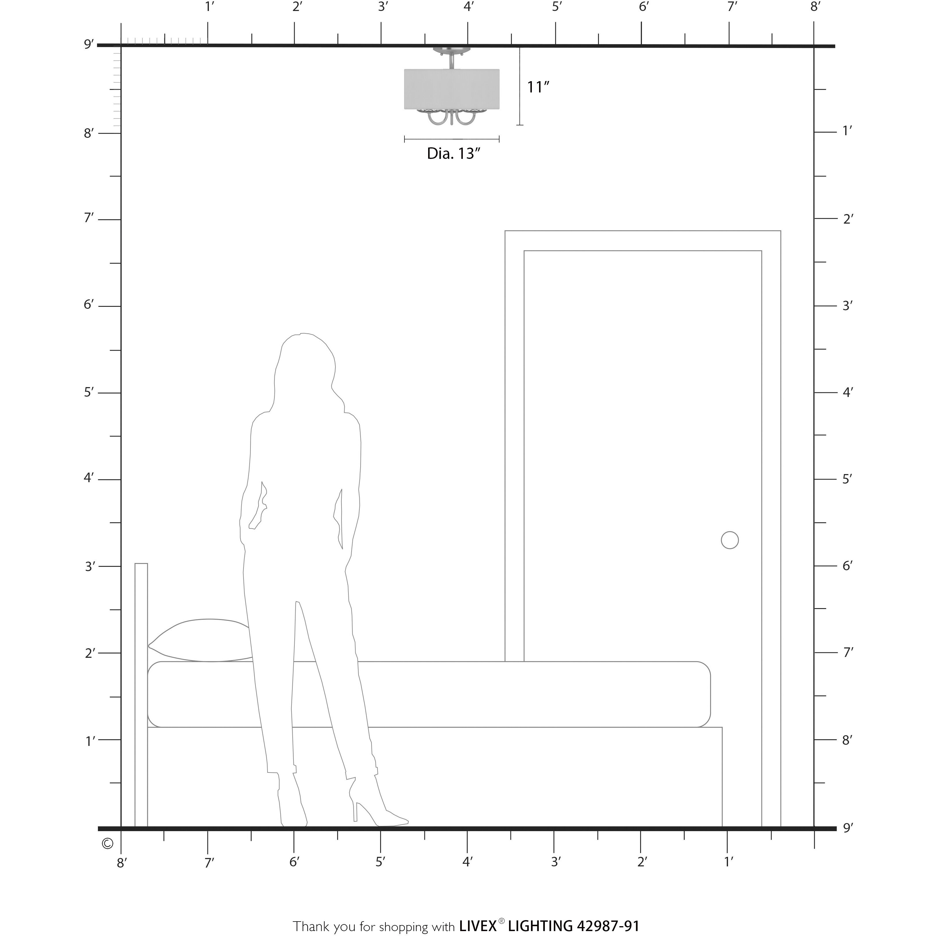 Brookdale 3 Light 13 inch Brushed Nickel Semi-Flush Mount Ceiling Light