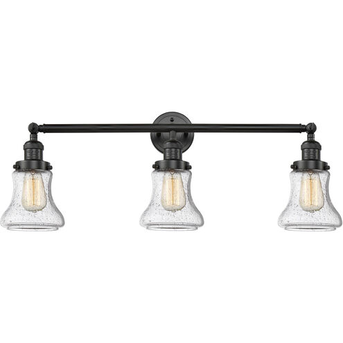 Franklin Restoration Bellmont 3 Light 30 inch Matte Black Bath Vanity Light Wall Light in Seedy Glass, Franklin Restoration