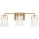 Drew & Jonathan Crofton 3 Light 24 inch Satin Brass Vanity Light Wall Light in Clear Crackle Glass