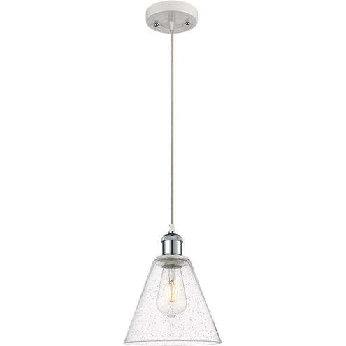 Ballston Cone 1 Light 8 inch White and Polished Chrome Mini Pendant Ceiling Light in Seedy Glass