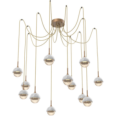 Cabochon LED 14.1 inch Novel Brass with White Marble Swag Multi-Pendant Ceiling Light in Amber, 2700K LED