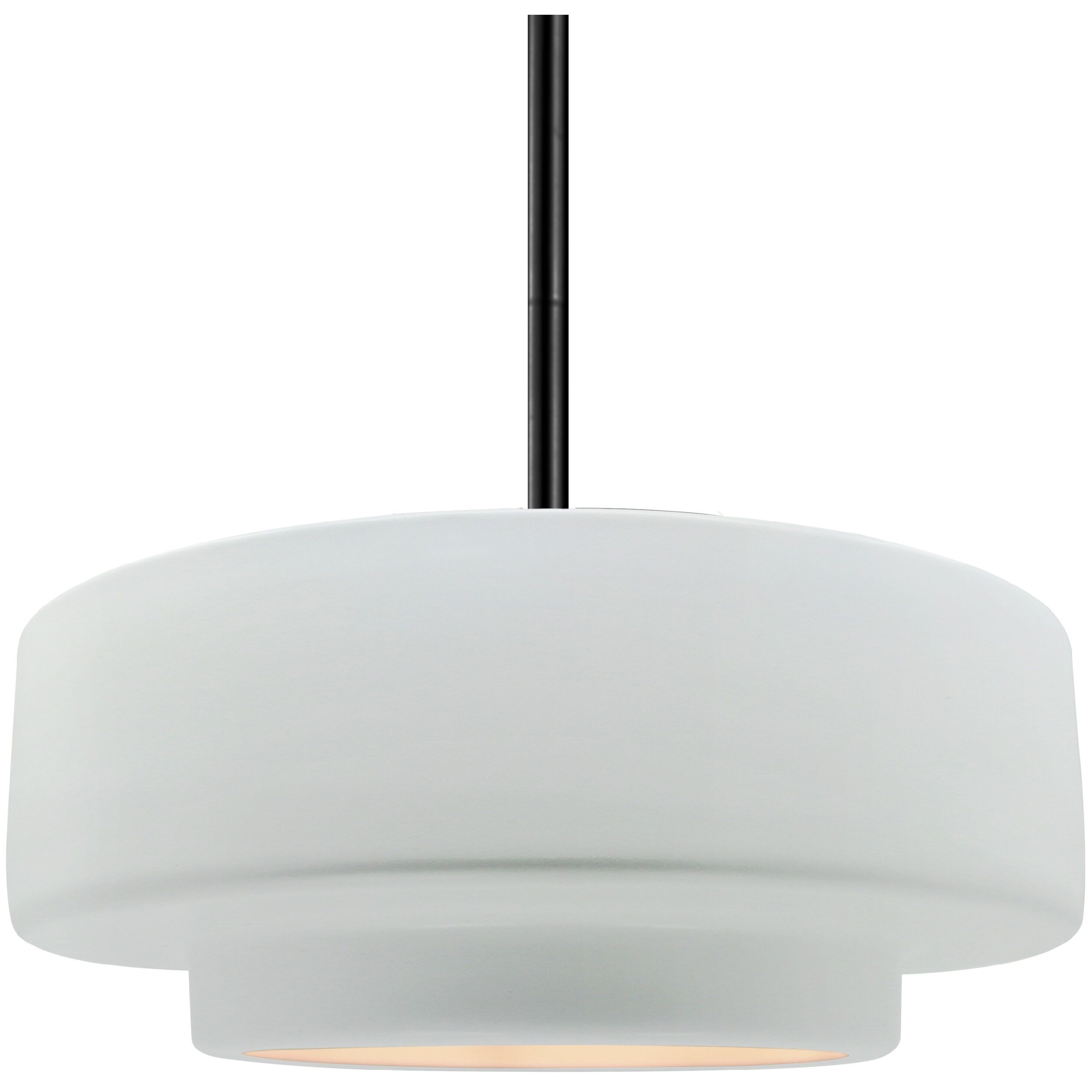 Radiance Collection - Tier Pendant Ceiling Light in Matte Black, Black Cord, Replaceable Bulb, Gloss White (outside and inside of fixture), 14.5W x 5.25H, Form+Finish+Function