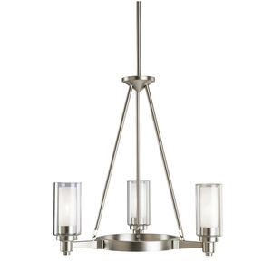 Circolo 3 Light 22 inch Brushed Nickel Chandelier 1 Tier Small Ceiling Light in Clear Outer With Satin Etched Inner, 1 Tier Small