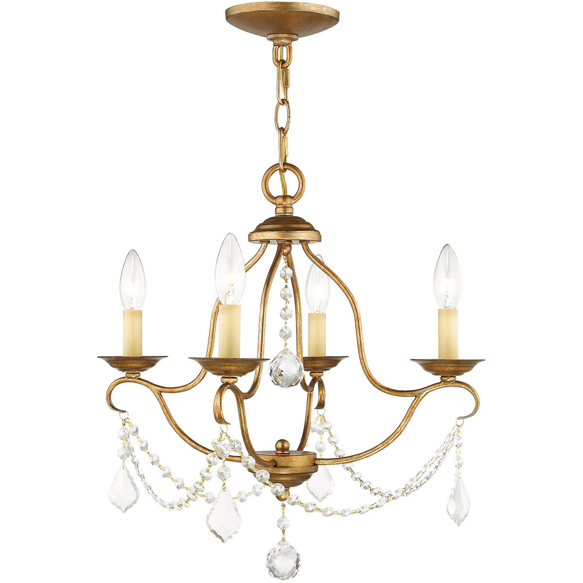 Chesterfield 4 Light 18 inch Antique Gold Leaf Mini Chandelier Ceiling Light
