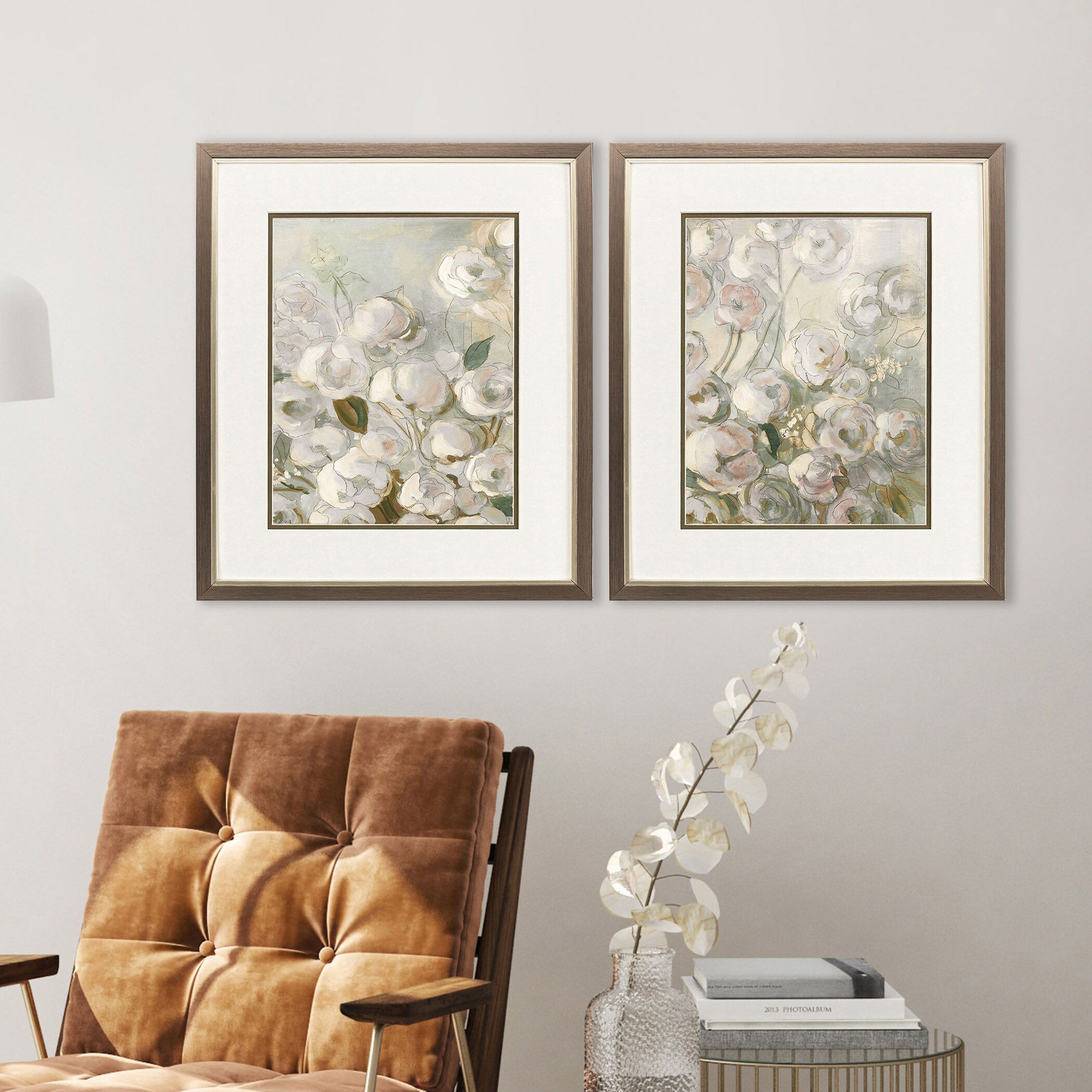 Climbing Roses Gray and Brown and Green Framed Art, Propac