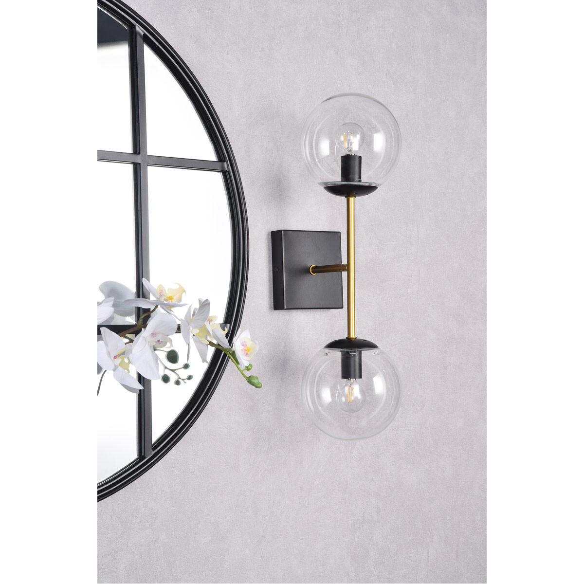 Neri 2 Light 7 inch Black and Brass Bath Sconce Wall Light