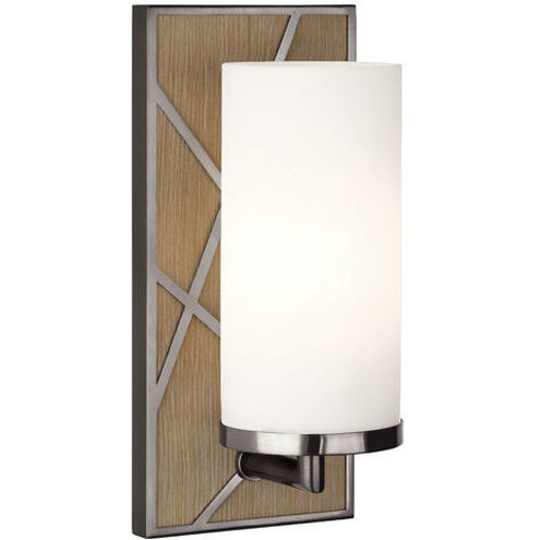 Michael Berman Bond 1 Light 5.5 inch Driftwood Oak Wood Wall Sconce Wall Light in Frosted Cased White Glass, Blackened Nickel
