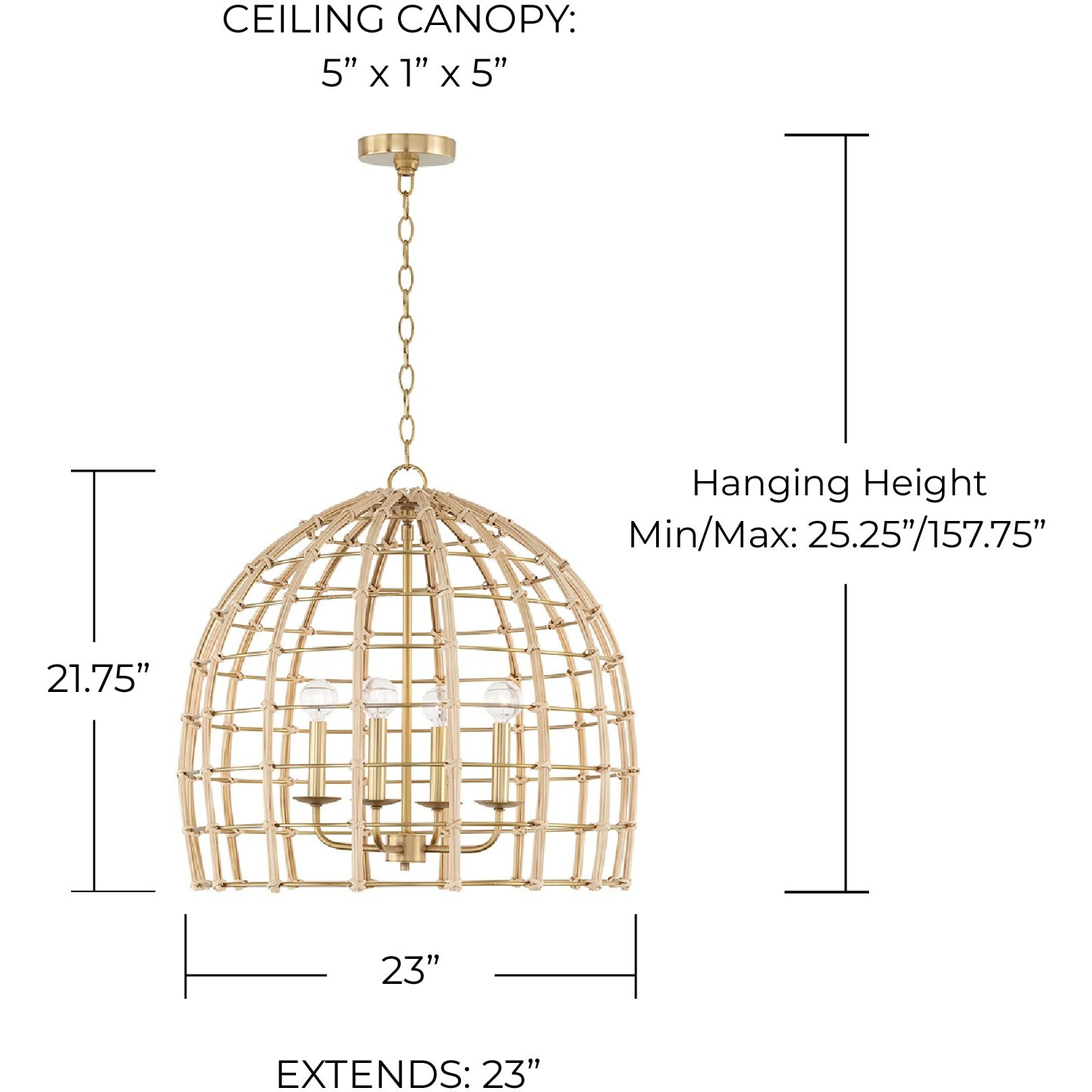 Wren 4 Light 23 inch Matte Brass Pendant Ceiling Light