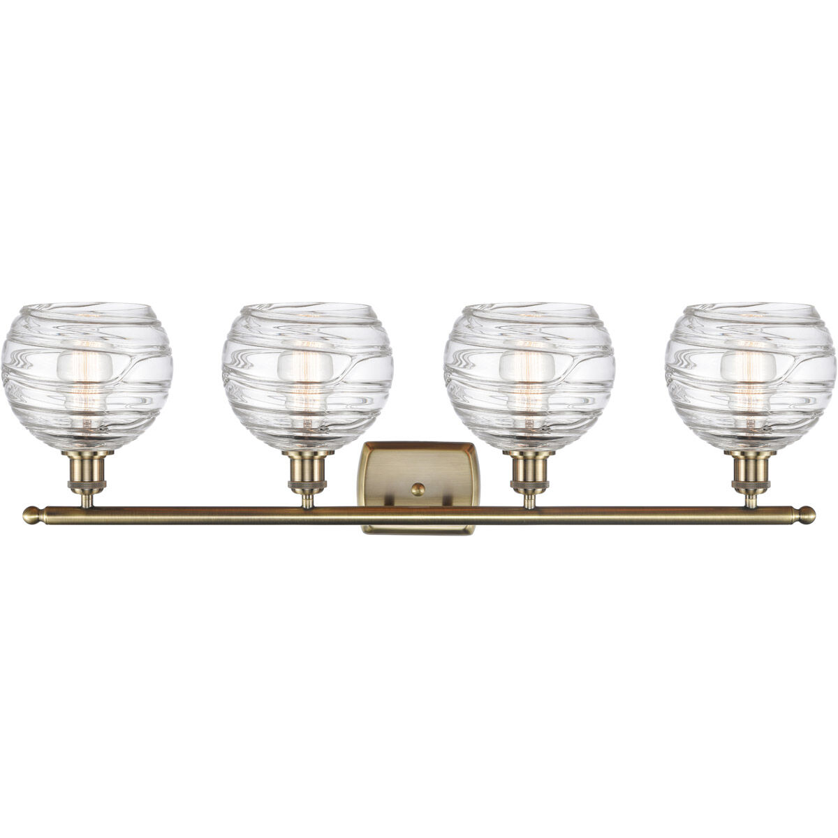 Ballston Deco Swirl 4 Light 36 inch Antique Brass Bath Vanity Light Wall Light in Incandescent, Clear Glass, Ballston