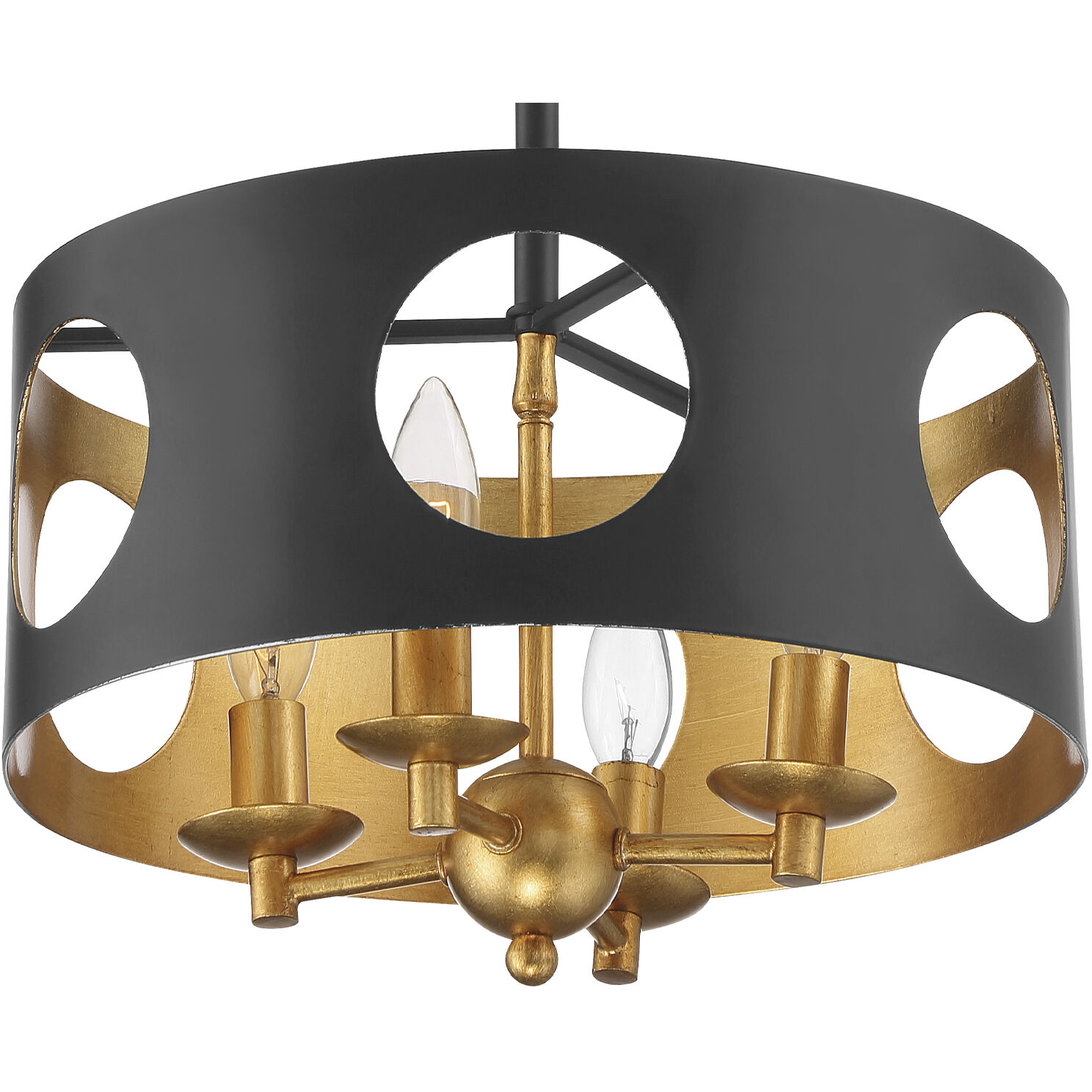 Odelle 4 Light 14 inch Black and Antique Gold Chandelier Ceiling Light