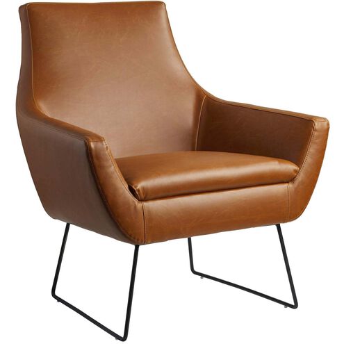 Kendrick Camel Brown Distressed PU Leather and Matte Black Accent Chair