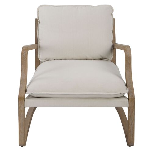 Melora Natural Solid Oak and Natural Linen Toned Fabric Accent Chair