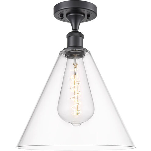 Ballston Cone LED 12 inch Matte Black Semi-Flush Mount Ceiling Light in Clear Glass