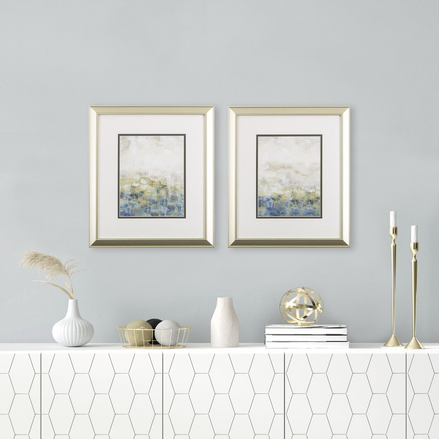 Abstract Blue and Teal and Green and Neutral Framed Art, Propac