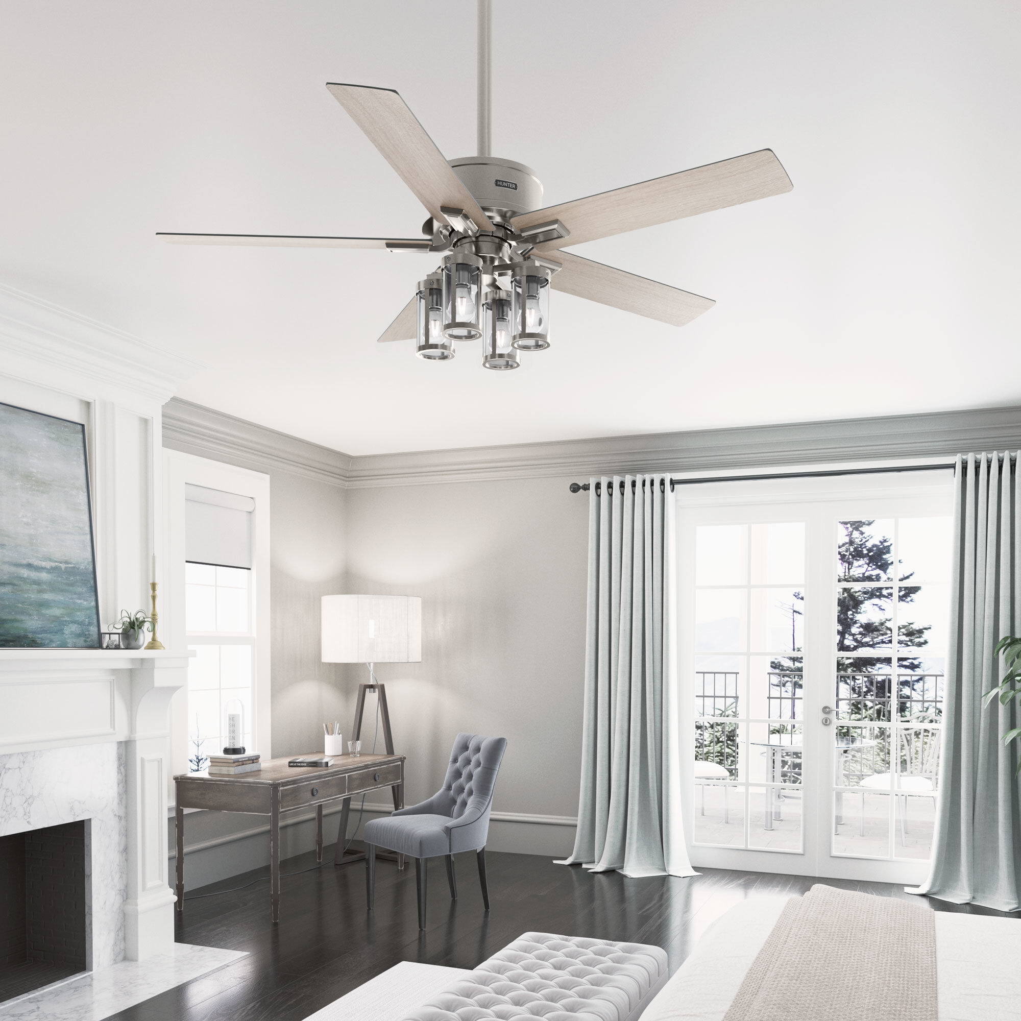 Astwood II 52 inch Brushed Nickel with Light Oak Blades Ceiling Fan
