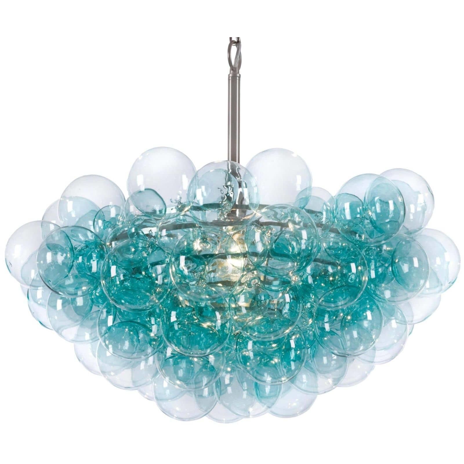 Bubbles 1 Light 27.5 inch Aqua Chandelier Ceiling Light in Brushed Nickel, Aqua Glass