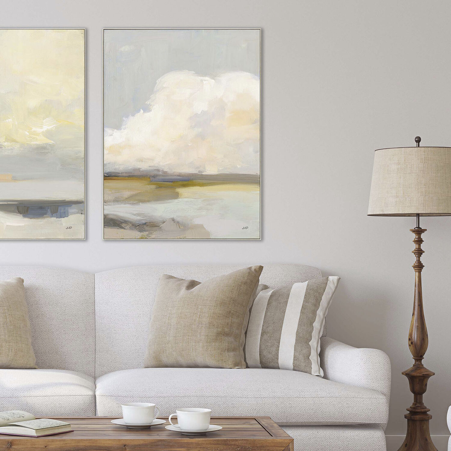 Dream of Clouds Where Land Meets Sky Blue and Gray and Yellow Framed Art