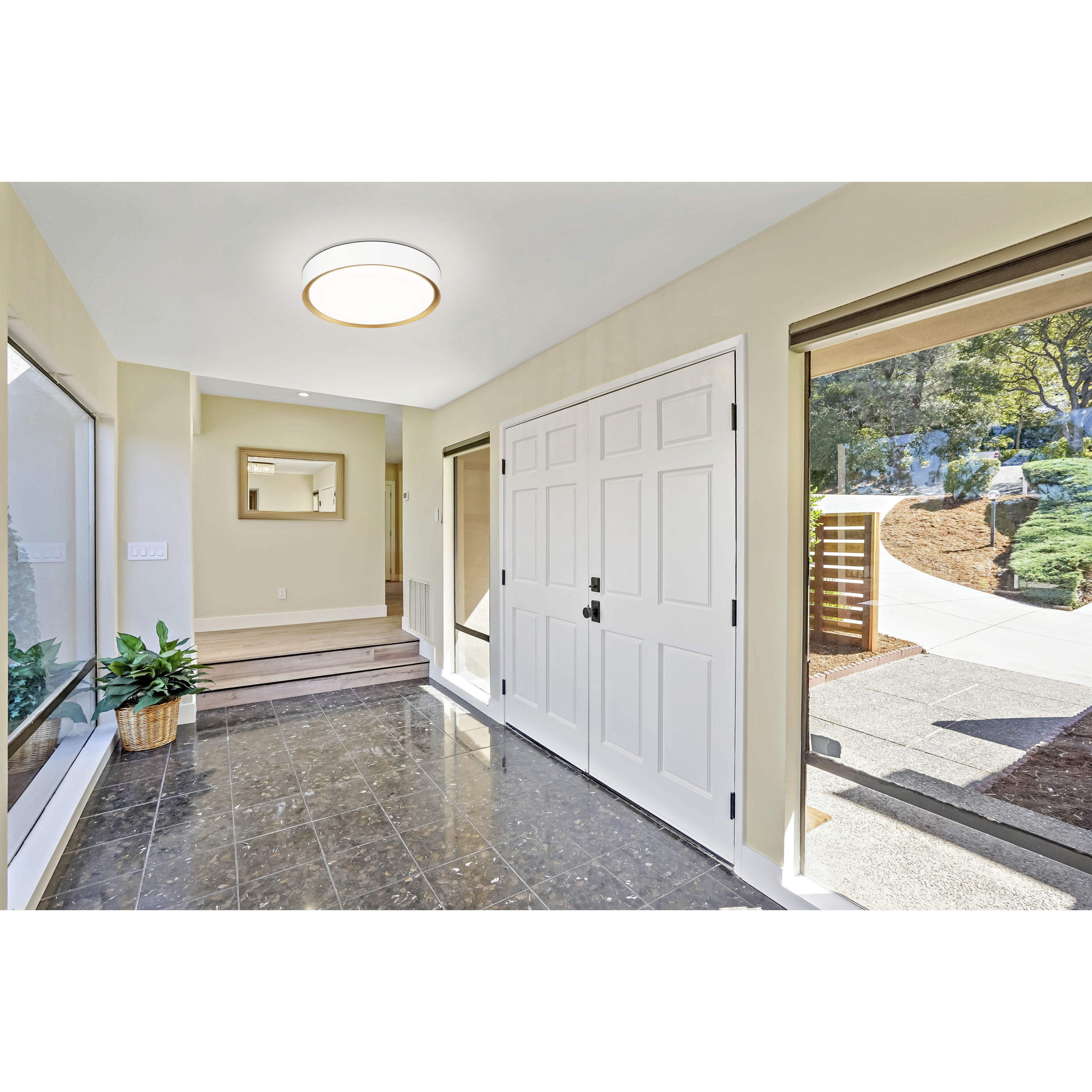 Kawan LED 16 inch Matte White and Modern Gold Flush Mount Ceiling Light