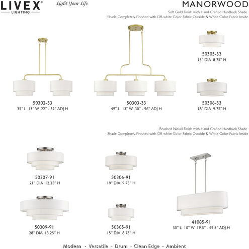 Manorwood 3 Light 30 inch Brushed Nickel Linear Chandelier Ceiling Light
