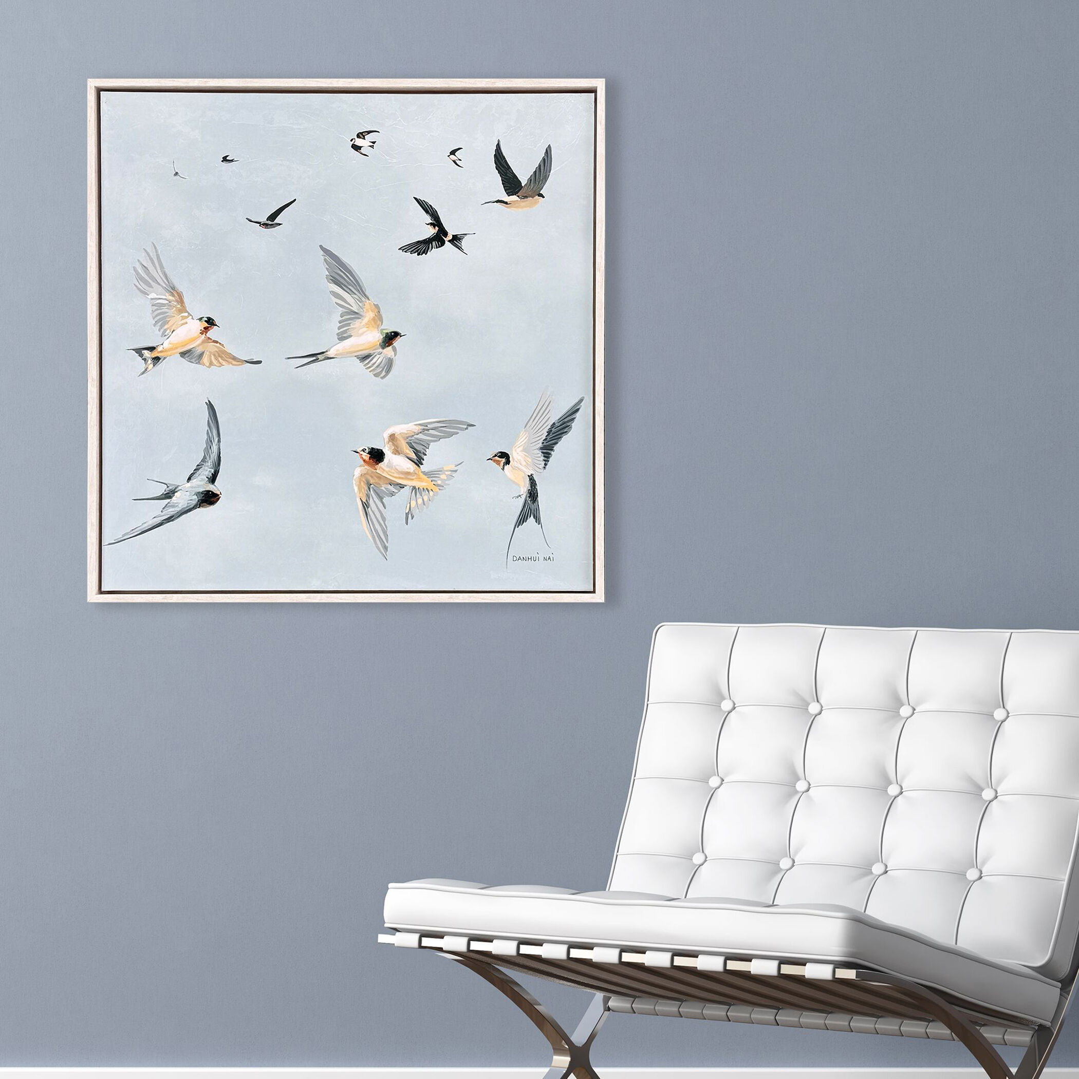 Swifts Blue and Beige and Gray and Green Framed Art