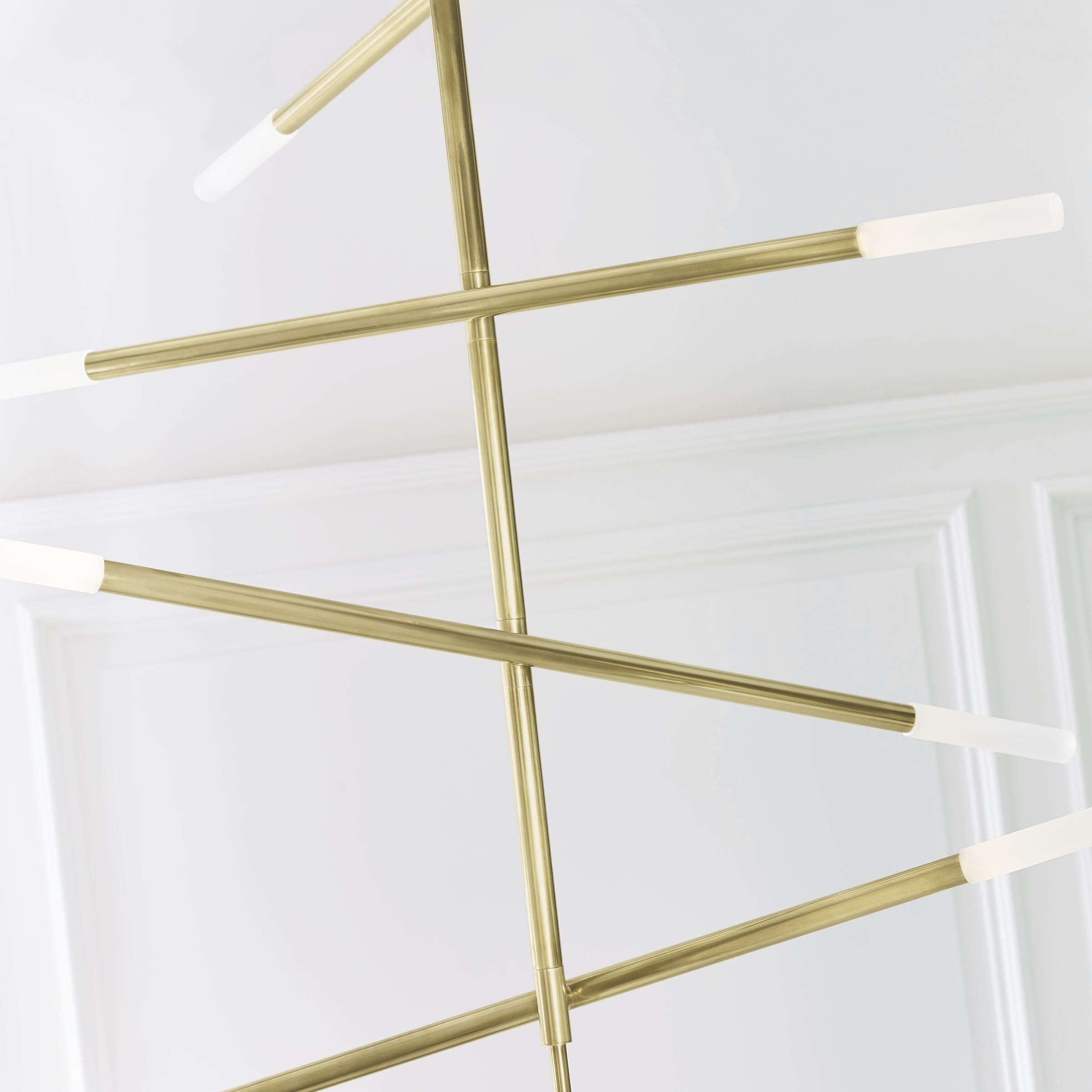 Kelly Wearstler Rousseau LED 3 inch Antique-Burnished Brass Articulating Chandelier Ceiling Light in Etched Crystal, Large