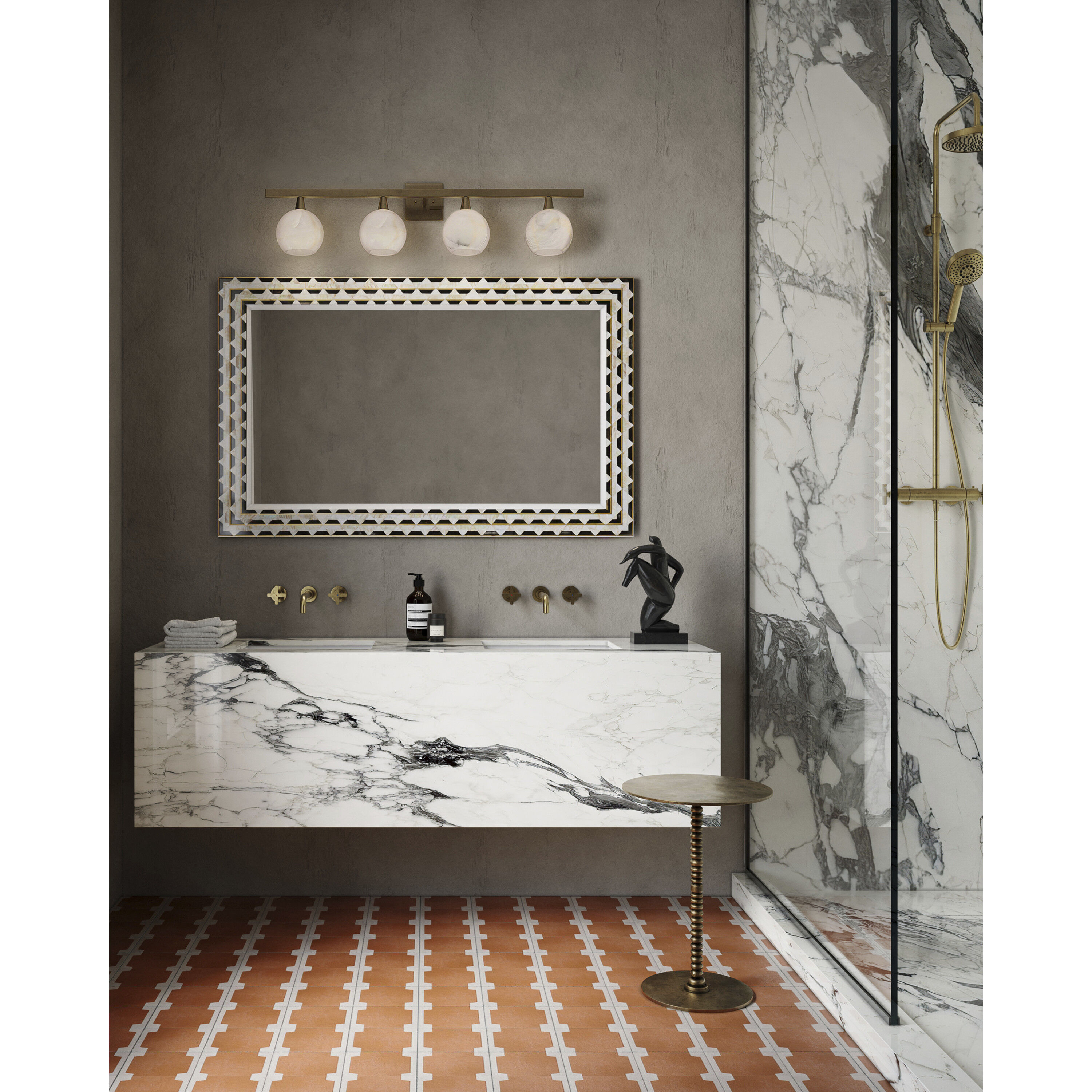 Bombelles 4 Light 38 inch Antique Brass/Natural Bath Bar Wall Light