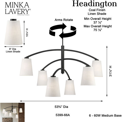Headington 6 Light 53.75 inch Coal Chandelier Ceiling Light