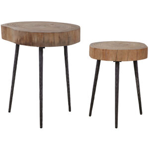 Samba 22 X 18 inch Reclaimed Elm Wood and Aged Steel Nesting Tables, Set of 2