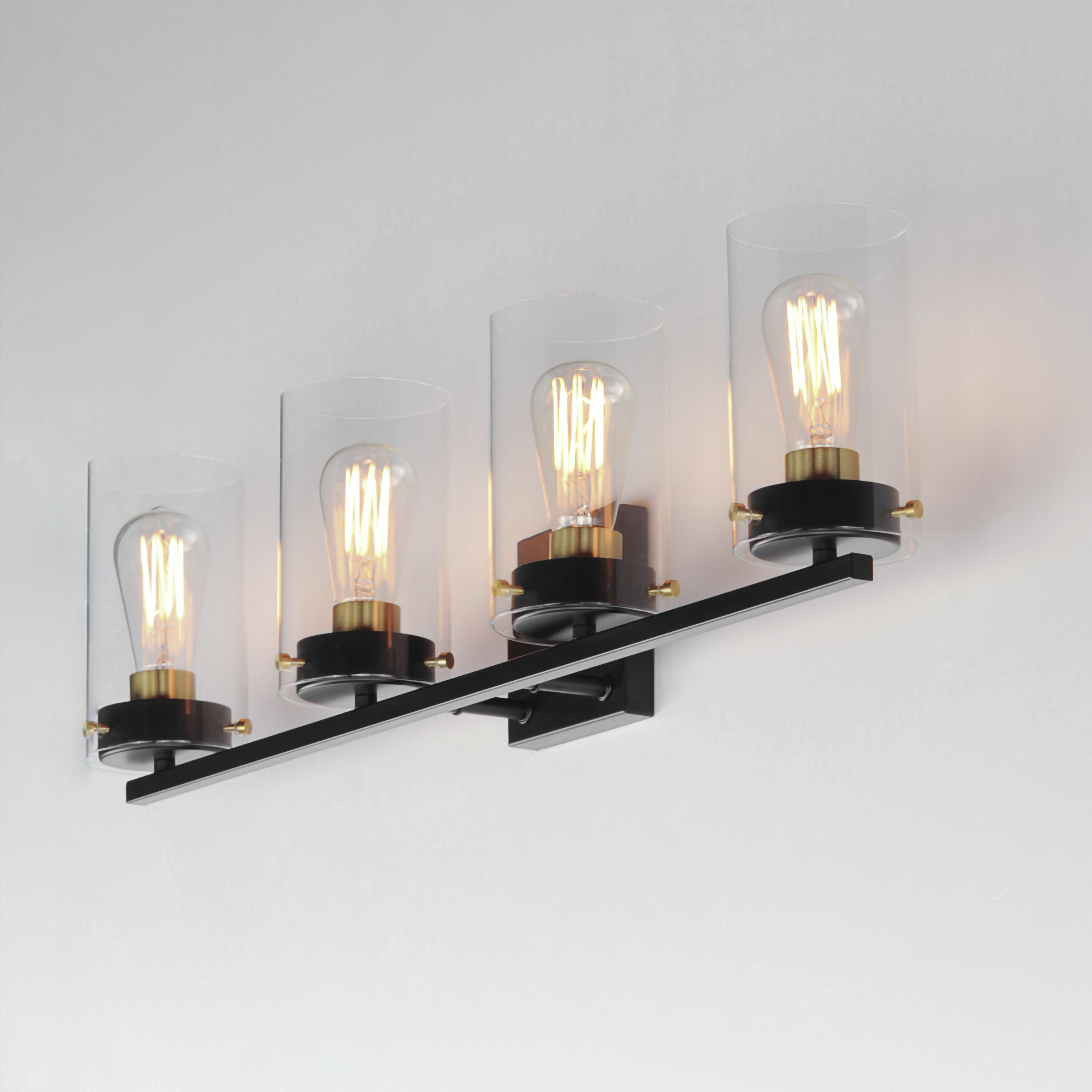 Pinn 4 Light 30 inch Black/Satin Brass Bath Vanity Wall Light