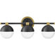 Bowie 3 Light 22.5 inch Lacquered Brass and Black Vanity Light Wall Light in Lacquered Brass with Black