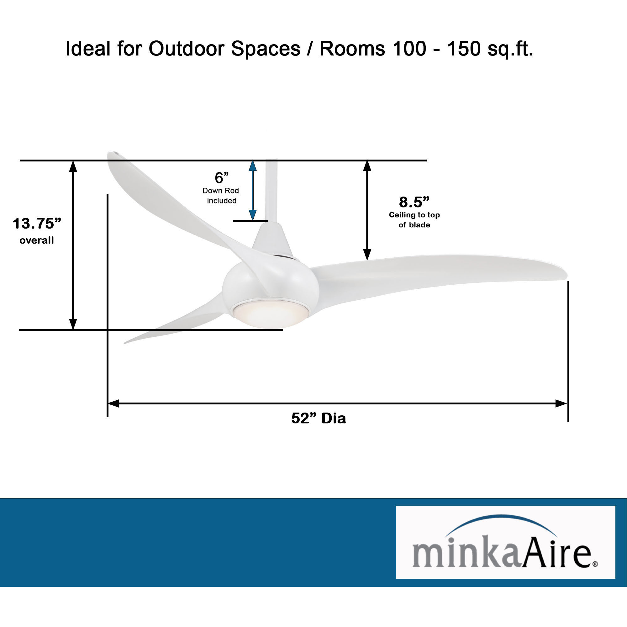 Light Wave 52 inch White Ceiling Fan
