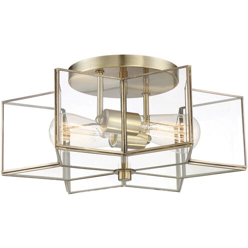 Modern 2 Light 16 inch Natural Brass Semi-Flush Ceiling Light