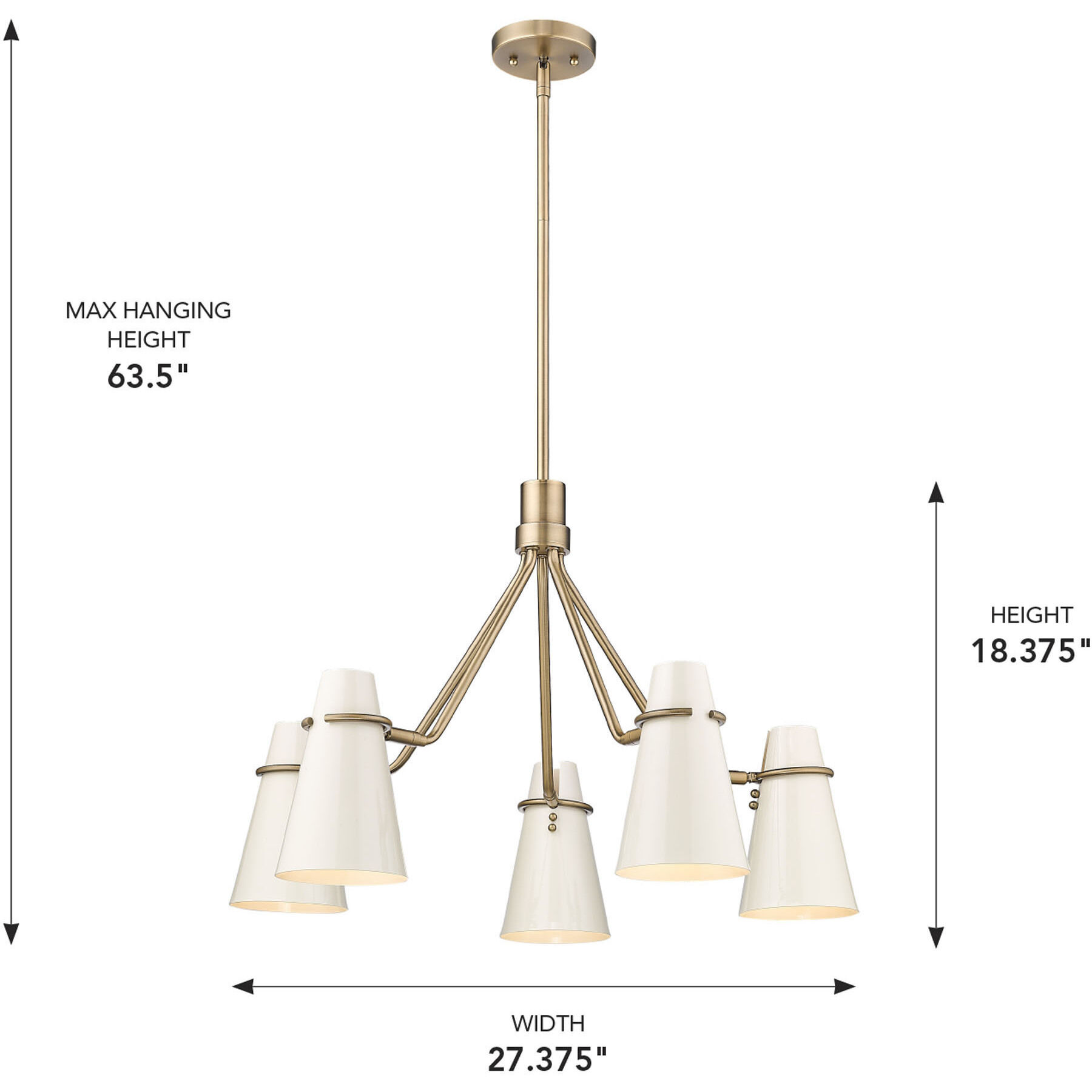 Reeva 5 Light 27.38 inch Modern Brass Chandelier Ceiling Light in Glossy Ecru